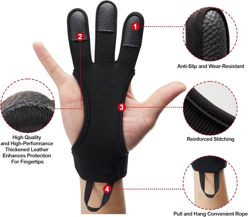 MARKEEP Archery Gloves 2 Pack Shooting Hunting Leather Guard 3-Finger Guard for Youth Adult Man Woman and Beginner Recurve Arrow Bow Archery Protective Gear Accessories - Image 2